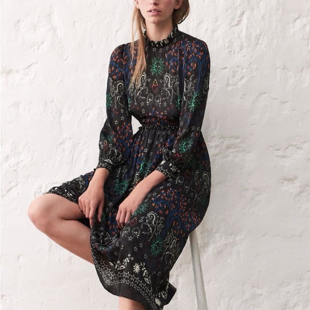 Sandro Midi Chiffon Celestial Dress
